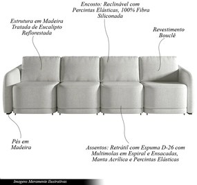 Sofá Cama Modulado Retrátil e Reclinável Decorativo Varsóvia 316cm Bouclê Cinza G33 - Gran Belo