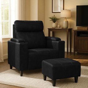 Poltrona do Papai com Puff USB e Porta Copos Ravella PU R04 - D'Rossi
 - Preto