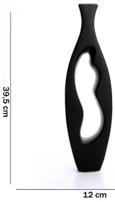 Vaso Decorativo Em Cerâmica Vasado Preto 39,5x12 Cm - D'Rossi