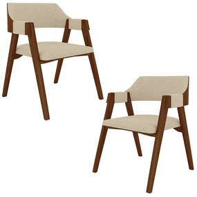 Kit 2 Cadeiras Sala de Jantar e Jogos Carteados Madeira Maciça Poker Linho OffWhite/Imbuia G42 - Gran Belo