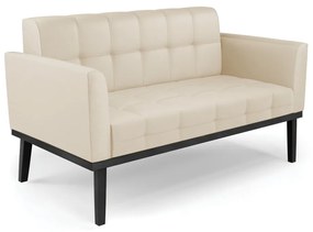 Poltrona Namoradeira Decorativa Karen Pés Fixo em Madeira Preto PU Bege G19 - Gran Belo