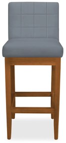 Banqueta Alta Sueli Base Madeira Maciça Estofada Suede Cinza Grafite