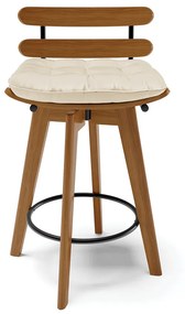 Kit 04 Banquetas Giratória Costela Corino Base Madeira MA70 - D'Rossi - Bege