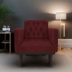 Poltrona Classic Pés Luís XV Suede Bordô - ADJ Decor