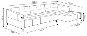 Sofá Bipartido Sala de Estar Kiara 312cm Chaise Direito Pés de Ferro Couro Caramelo G52 - Gran Belo