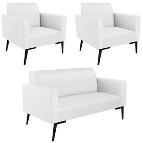 Sofá Namoradeira com 2 Poltronas Pés Villach Marisa Corino D03 - DRossi - Branco