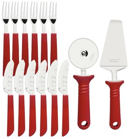 Kit para Pizza Tramontina com Lâminas em Aço Inox e Cabos de Polipropileno 14 Peças Vermelho