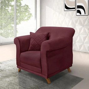Poltrona Decorativa com 1 Almofada Armstrong Veludo Vinho G63 - Gran Belo