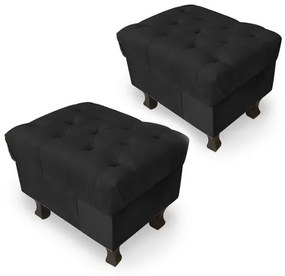 Kit 2 Puffs Decorativos Retrô Luis Xv Capitonê Suede Preto - Preto