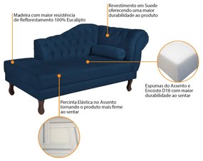 Recamier Diana 160cm Lado Esquerdo Suede Azul Marinho - ADJ Decor