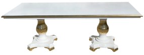 Mesa de Jantar Versalhes Antique Luxo Retangular 2 Bases Torneadas Madeira Maciça Eucalipto Entalhada Design Artesanal