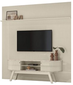 Conjunto Painel com Bancada Greene 2 Portas Deslizantes MDP até 75 Calacata/OffWhite G97 - Gran Belo