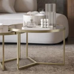 Mesa de Centro Pés Metálicos Kit 2 Thor Espelho/Champagne E05 - Mpozen