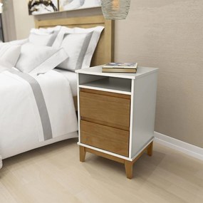 Mesa de Cabeceira 2 Gavetas MDF Cullen OffWhite/Freijó - G74 - Gran Belo