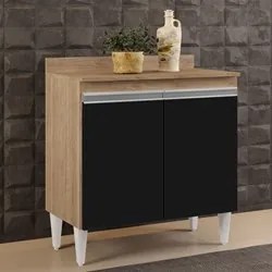 Balcão Gabinete 80cm 2 Portas Hawai Castanho/Preto - Lumil Móveis