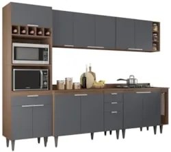 Armário de Cozinha Com Tampo CP07 280cm Pérola Freijó/Grafite Z34 - Mp
