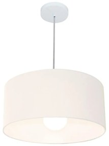 Lustre Pendente Cilíndrico 4052 Cúpula em Tecido 50x21cm Branco - Bivolt