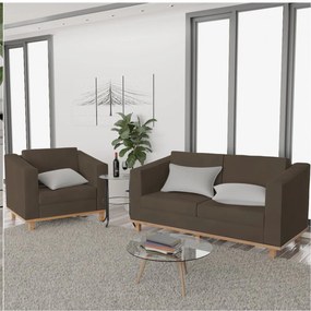 Kit Sofá 2 Lugares e Poltrona Europa Suede Marrom ADJ Decor