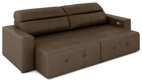Sofá Retrátil 3 Lugares 224cm 2 Módulos Nero com USB Couro Cappuccino G52 - Gran Belo