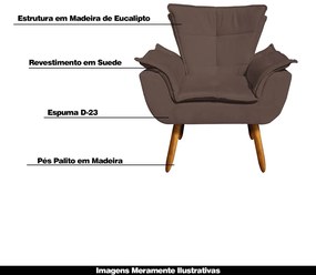 Kit 2 Poltronas Decorativas Pés Palito Charger Suede Marrom G19 - Gran Belo