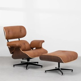 Poltrona Charles Eames com Puff – Caramelo