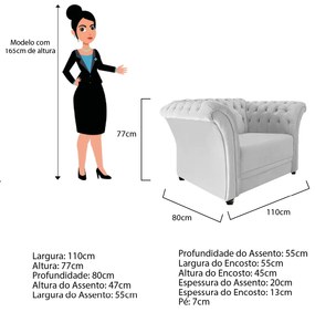Poltrona Decorativa Chesterfield Sofia Corano Branco - ADJ Decor