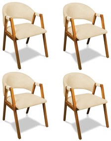 Cadeira Sala de Jantar Em Madeira kit 4 Yara Suede D03 - D'Rossi - Bege