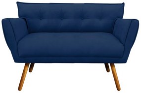 Sofá Namoradeira Anitta Suede Azul Marinho Pés Palito Castanho - D'Rossi