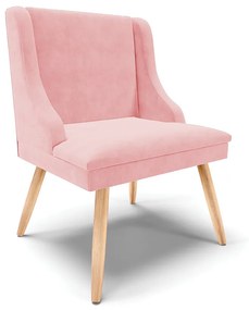 Kit 10 Cadeiras de Jantar Liz Suede Rosa Bebê Pés Palito Natural D03 - D'Rossi