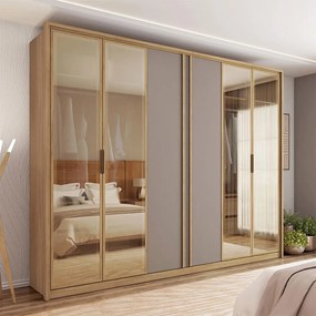 Guarda Roupa Casal Lume com 6 Portas de Bater e 4 Gavetas MDP Buriti/Fendi G11  Gran Belo