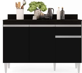 Balcão de Cozinha Lavanderia com Tampo 01 Gaveta Vick 120 cm L06 - D'Rossi - Preto