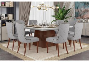 Cadeira Decorativa Sala De Jantar Duque Madeira Linho Cinza G48 - Gran Belo
