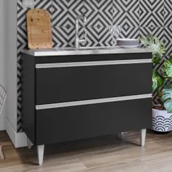 Balcão de Cozinha Com Pia Inox 100cm Julia Z34 Preto        - Mpozenat
