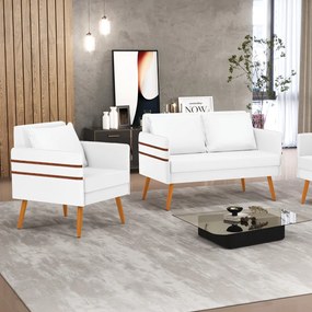 Kit 01 Namoradeira 02 Lugares e 01 Poltrona Mari Corino Pés Palito Castanho - D'Rossi - Branco