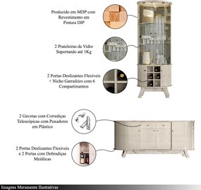 Conjunto Buffet com Cristaleira Pitt/Deker Iluminação Led Gavetas MDP Calacata/OffWhite G97 - Gran Belo