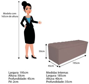 Calçadeira Estofada Liverpool 195 cm King Size Linho Rosê - ADJ Decor