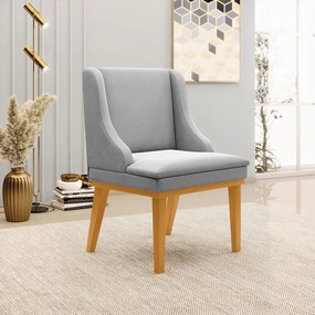 Kit 5 Cadeiras Decorativas Sala de Jantar Base Fixa de Madeira Firenze Suede Cinza/Castanho G19 - Gran Belo