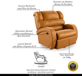 Poltrona do Papai Sala de Cinema Reclinável Kylie Glider Manual Giratória PU Whisky G23