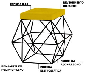 Puff Decorativo Sala de Estar Base Preto Trixie Suede Amarelo G41 - Gran Belo