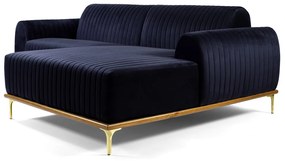 Sofá 3 Lugares Lisboa D07 com Chaise Direita 230cm Veludo Marinho - D'Rossi