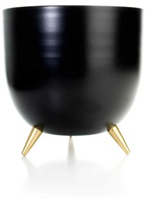 Cachepot de Metal Preto e Pés Dourado 17X16 cm - D'Rossi