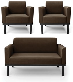 Sofá Namoradeira com 2 Poltronas Base de Madeira Fixa Preto Marisa Suede  D03 - D'Rossi - Marrom