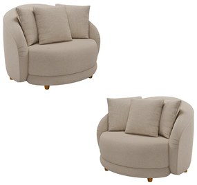 Kit 2 Poltronas Decorativas Base Fixa Galáxia com Almofadas Linho Off White G45 - Gran Belo