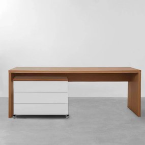 Conjunto Bancada Contemporânea Louro Freijó - 2,06m com Módulo Contemporâneo 3 gavetas Louro Freijó/Branco - 85cm