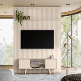 Painel TV 65 Pol 179cm Ripado Valen e Rack Bancada Korelli Calacata/Off White M20 - D'Rossi