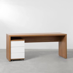 Conjunto Office - Bancada Contemporânea Louro Freijó 1,80m + Gaveteiro Contemporâneo 42,5cm Louro Freijó e Branco - Conjunto Office - Bancada Contemporânea Louro Freijó 1,80m + Módulo Contemporâneo 42,5cm Louro Freijó e Branco