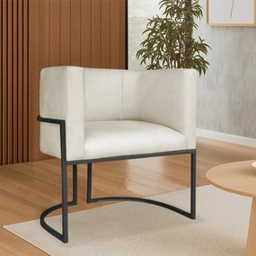 Poltrona Dália Luxo Moderna Estofada Design Sofisticado com Base de Ferro Preto Linho