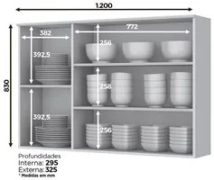 Armário Aéreo 120cm 3 Portas 100% MDF Americana Branco HP - Henn