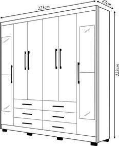 Guarda Roupa Dunas Casal 6 Portas de Bater 2 Com Espelhos 6 Gavetas MDF Nature/OffWhite G98 - Gran Belo