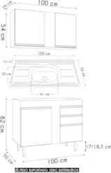 Armário Cozinha e Balcão Com Pia 100cm Luziania Cinza Claro - Lumil
